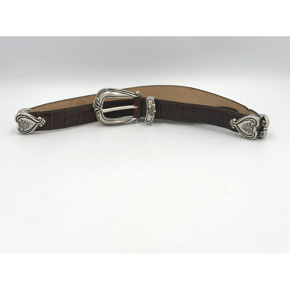 Brighton Belt Womens 30 Brown Croc Leather Silver Buckle Charm B10078